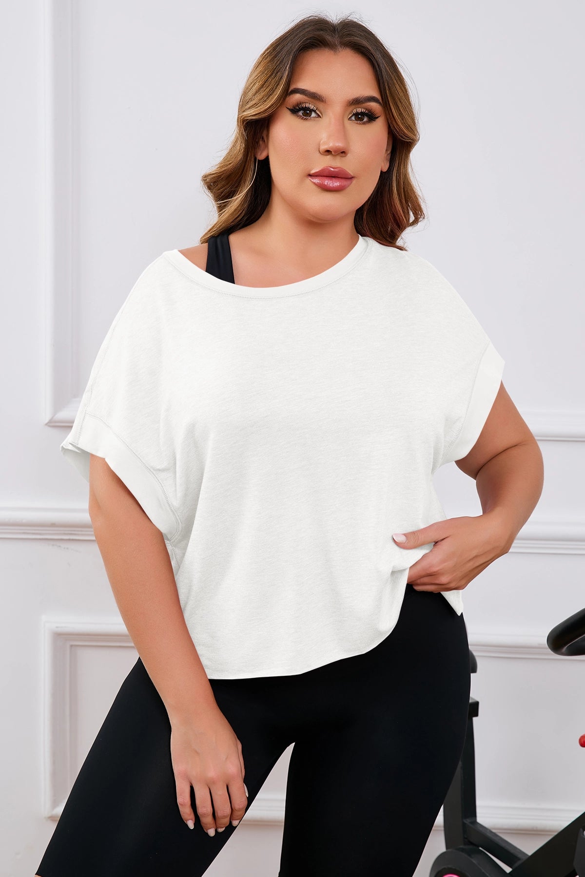 Fisoew Women's White Plus Size Open Back Workout Tops