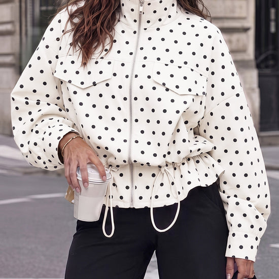 Zip Up Polka Dot Drwatring Jackets - Fisoew