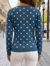 Polka Dot Slim Fit Knit Long Sleeve Tops
