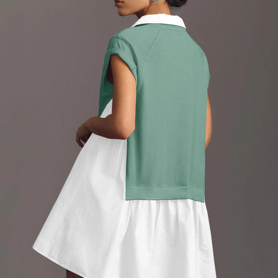 Fisoew Women's Green Oversized Patchwork Mini Dress - Fisoew