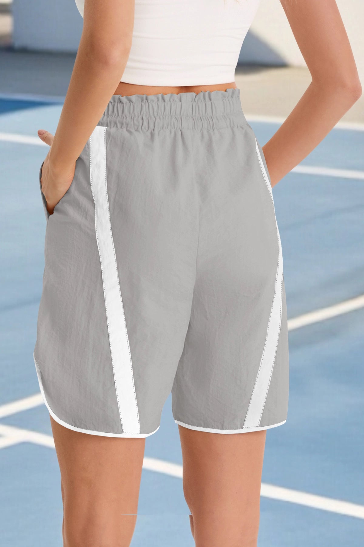 Fisoew Women's Light Grey Baggy Cargo Workout Running Athletic Yoga Shorts - Fisoew