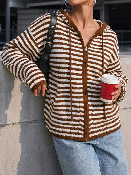 Striped Zip Up Hoodie Long Sleeve Hoodies - Fisoew