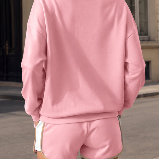 Sweatsuit Long Sleeve Pullover With Shorts Sets - Fisoew