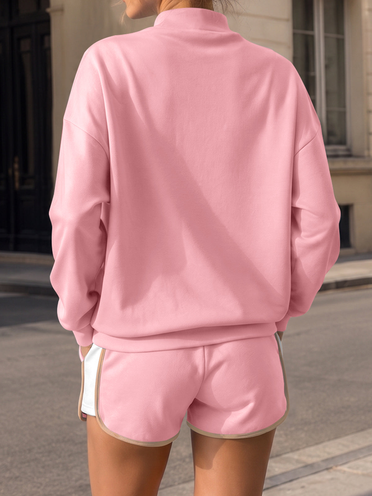 Sweatsuit Long Sleeve Pullover With Shorts Sets - Fisoew