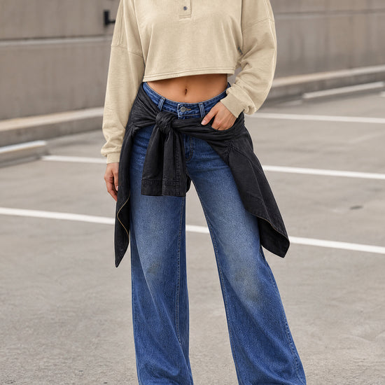Long Sleeve Oversized Cropped Sweatshirts - Fisoew