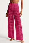 Fisoew Women‘s Rose Red Crochet Sheer Mesh Cover Up Pants - Fisoew
