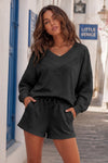 V Neck Solid Sweatsuits With Short Sets