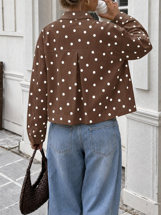 Polka Dot Stand Collar Cropped Trench Jackets