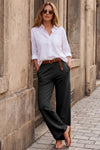 Casual Solid Hight Waist Wide Leg Pants