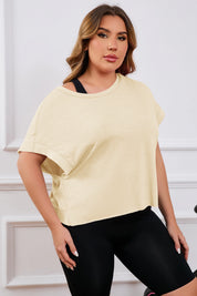 Fisoew Women's Beige Plus Size Open Back Workout Tops