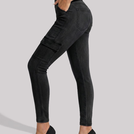 High Waisted Skinny Cargo Jeans - Fisoew