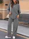 Striped Long Sleeve Top With Wide Leg Pants Set - Fisoew