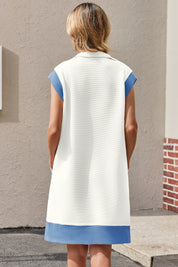 Womens White Half-Zip Contrast Casual Mini Dress Fisoew - Fisoew