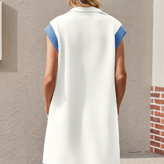 Womens White Half-Zip Contrast Casual Mini Dress Fisoew - Fisoew
