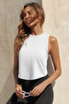 Womens White Workout Cropped Tank Tops Fisoew - Fisoew