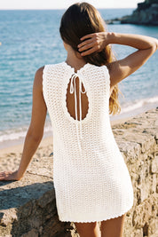 Fisoew Women's White Swimsuit Coverup Crochet Sleeveless Bathing Suit - Fisoew
