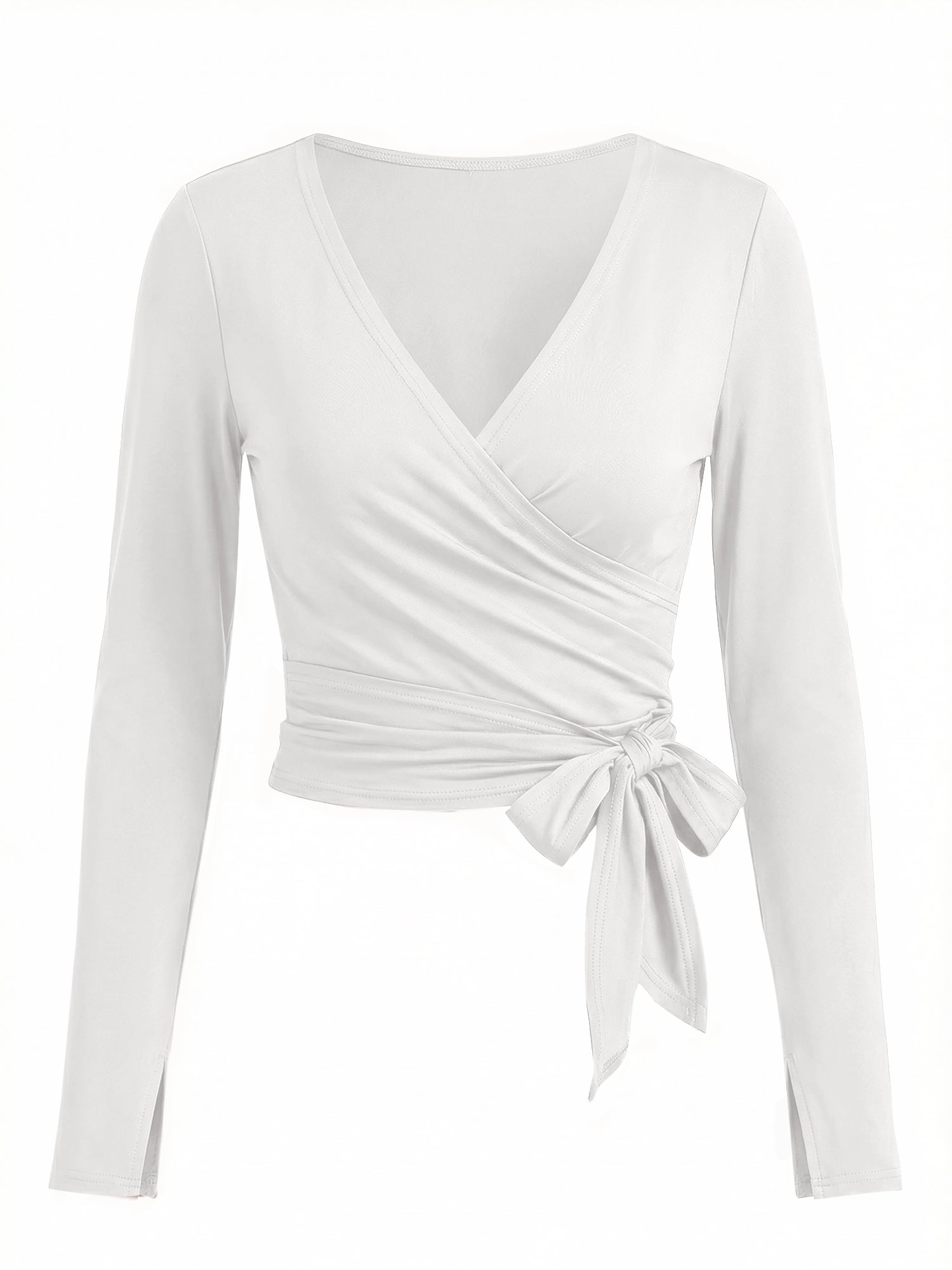 Fisoew Women‘s White Wrap Tie Tops Long Sleeve Workout Shirts - Fisoew