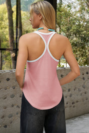 Fisoew Women's Pink Loose Sleeveless Crew Neck Workout Tank Tops - Fisoew