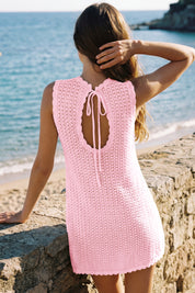 Fisoew Women's Pink Swimsuit Coverup Crochet Sleeveless Bathing Suit - Fisoew