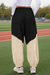 Womens Black Elastic Waist Color Block Pants Fisoew - Fisoew