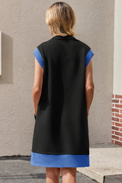 Womens Black Half-Zip Contrast Casual Mini Dress Fisoew
