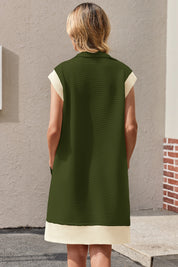 Womens Army Green Half-Zip Contrast Casual Mini Dress Fisoew - Fisoew
