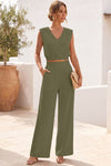 Fisoew Women's Army Green Linen Lounge 2 Piece Outfits - Fisoew