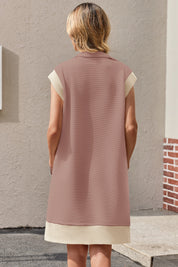 Womens Nude pink Half-Zip Contrast Casual Mini Dress Fisoew - Fisoew