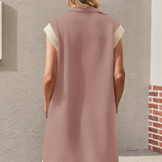 Womens Nude pink Half-Zip Contrast Casual Mini Dress Fisoew - Fisoew