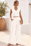 Fisoew Women's Beige Linen Lounge 2 Piece Outfits - Fisoew