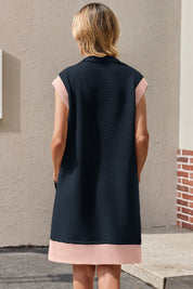 Womens Dark Blue Half-Zip Contrast Casual Mini Dress Fisoew - Fisoew
