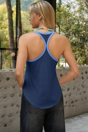 Fisoew Women's Dark Blue Loose Sleeveless Crew Neck Workout Tank Tops - Fisoew
