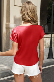 Fisoew Women's Red Marle Business Casual Dressy Cowl Neck Tops - Fisoew