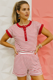 Fisoew Women's Red Striped Casual Workout 2 Piece Outfits - Fisoew