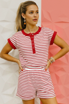 Fisoew Women's Red Striped Casual Workout 2 Piece Outfits - Fisoew