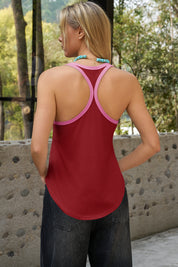 Fisoew Women's Red Loose Sleeveless Crew Neck Workout Tank Tops - Fisoew