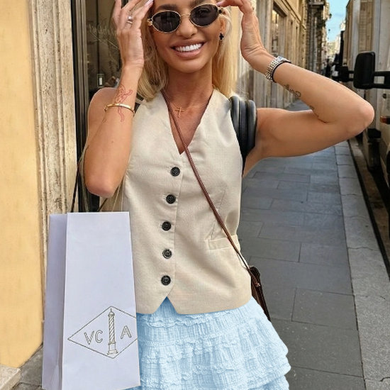 Fisoew Women's Sky Blue Ruffle Boho Mini Skirt - Fisoew