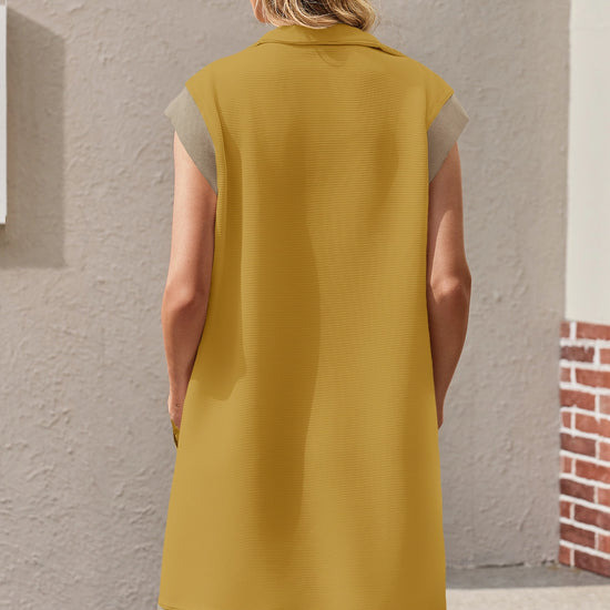 Womens Yellow Half-Zip Contrast Casual Mini Dress Fisoew - Fisoew