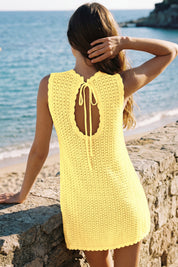 Fisoew Women's Yellow Swimsuit Coverup Crochet Sleeveless Bathing Suit - Fisoew