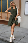 Fisoew Women's Army Green Sleeveless Mesh Back Utility Mini Dress - Fisoew