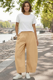 Fisoew Women's Khaki Wide Leg Barrel Pants