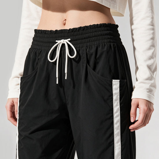Drawstring Elastic Contrast Color Pants - Fisoew