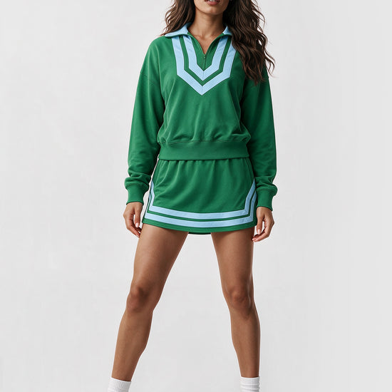 Half Zip Sweatshirt With Skirt Sets - Fisoew