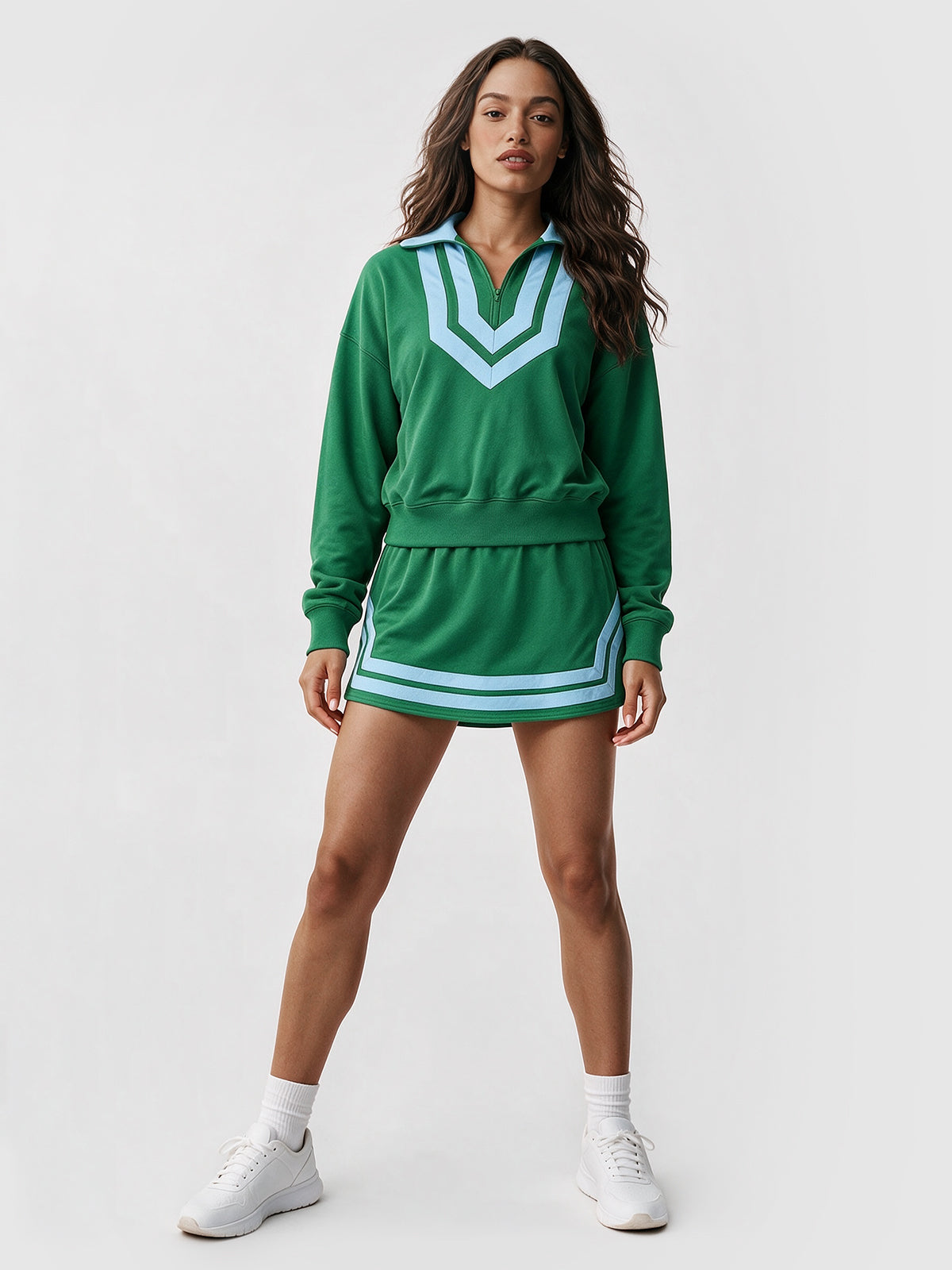 Half Zip Sweatshirt With Skirt Sets - Fisoew