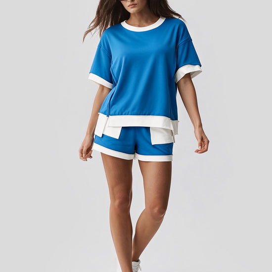 Color Block Lounge Short Set - Fisoew