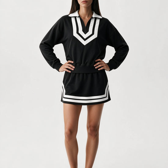 Half Zip Sweatshirt With Skirt Sets - Fisoew