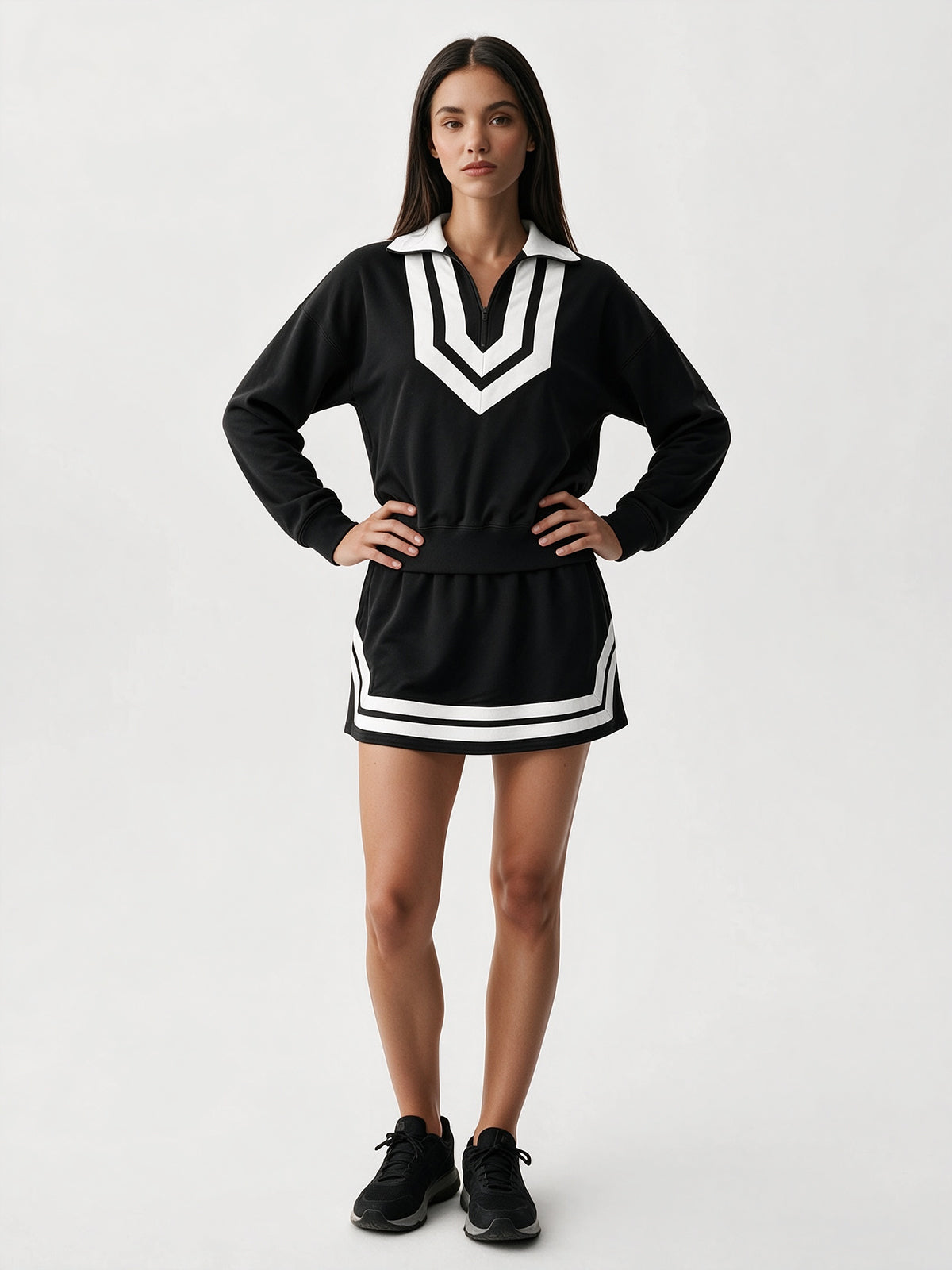 Half Zip Sweatshirt With Skirt Sets - Fisoew