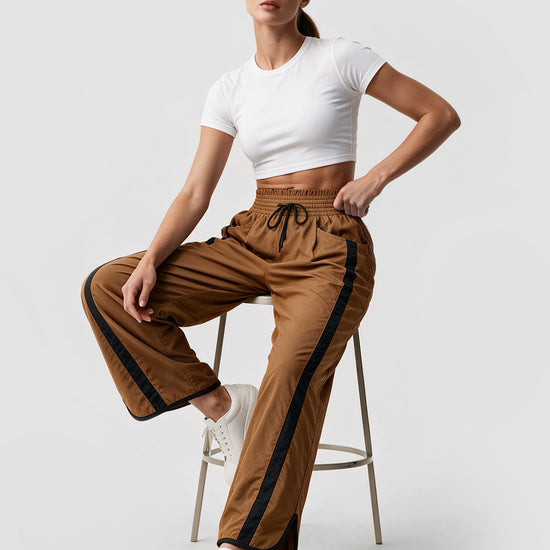 Drawstring Elastic Contrast Color Pants - Fisoew