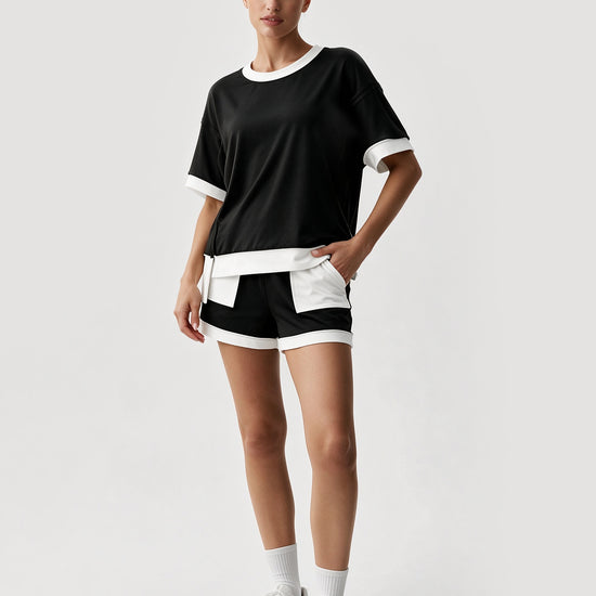 Color Block Lounge Short Set - Fisoew