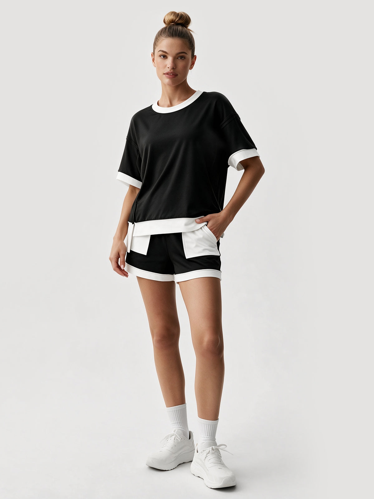Color Block Lounge Short Set - Fisoew